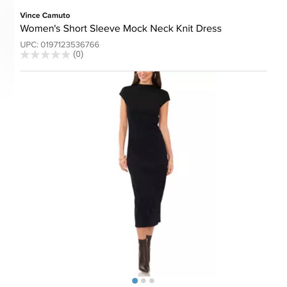 Vince Camuto Black Short Sleeve Mock Neck Knit Dress